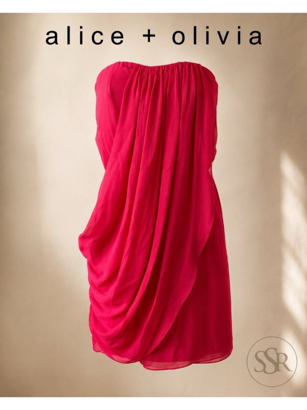 Alice + Olivia Silk Draped Cowl Neck Mini Dress Pink Raspberry Cutout Back 6